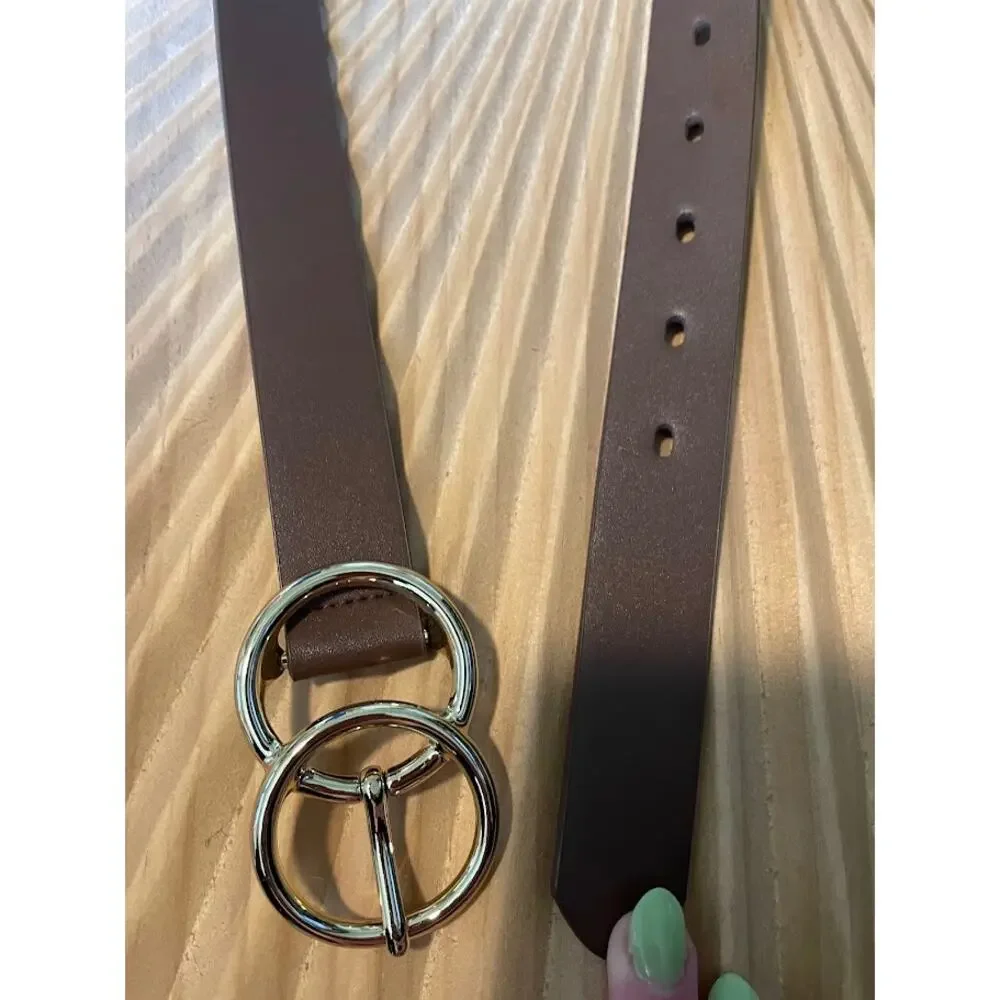 Target‎ Womens Brown Faux Leather Belt Gold Double Ring Buckle Plus Size XXL